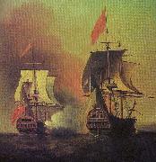 Samuel Scott Capture of the Spanish Galleon Nuestra Senora de Cavagonda by the British ship Centurion during the Anson Expedition oil on canvas